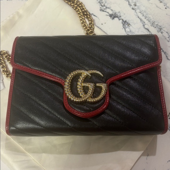 Gucci Black and Red Quilted Crossbody Bag - Picture 1 of 10